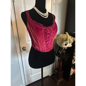 Victoria's Secret Pink Velvet Lace Corset Top M-DD E80 Coquette Y2K Bustier